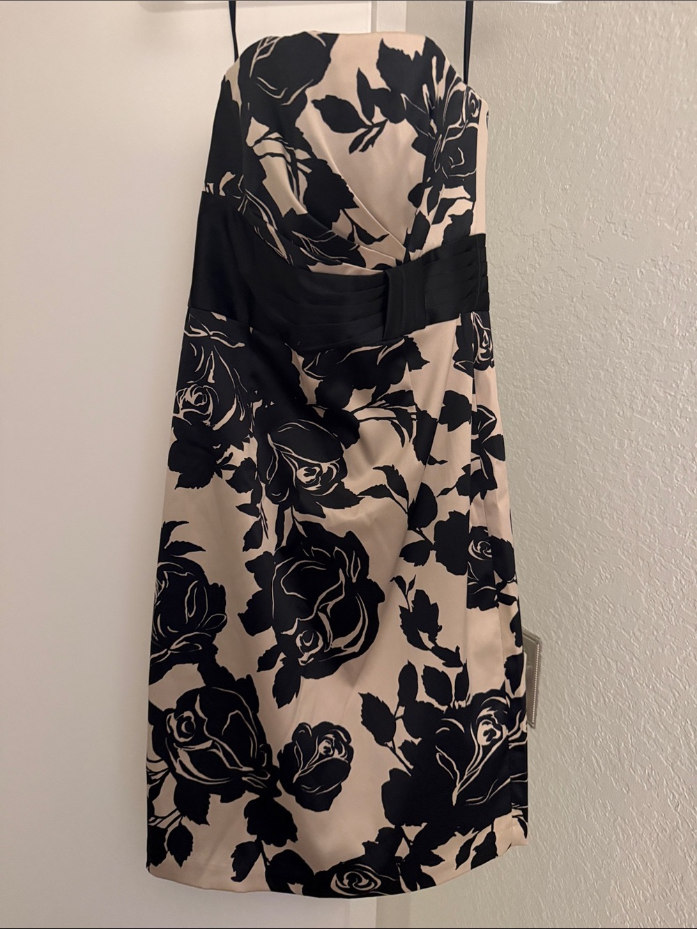 White House Black Market Black and Cream Strapless Floral Dress